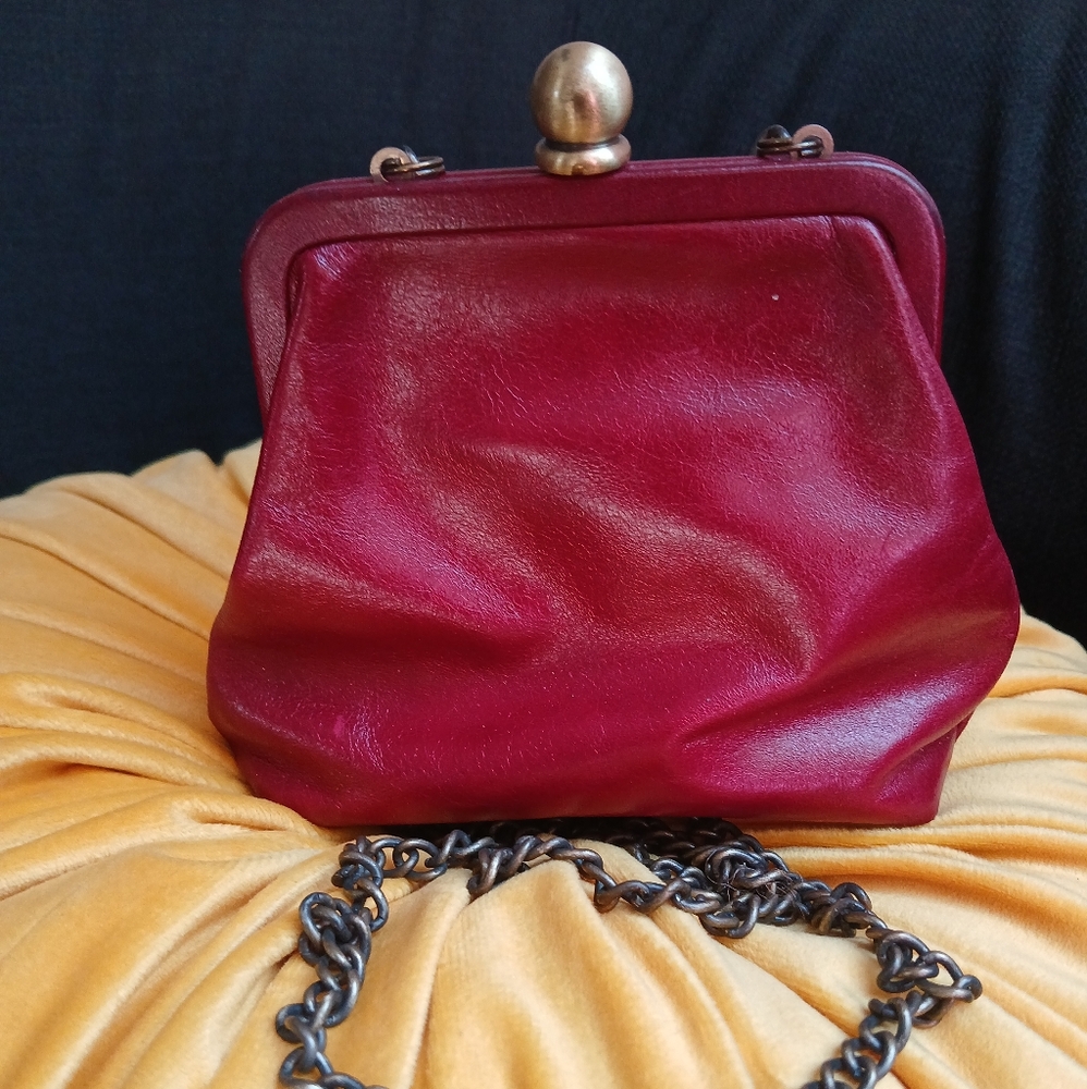 HOBO Red Leather Clutch with Chain Strap